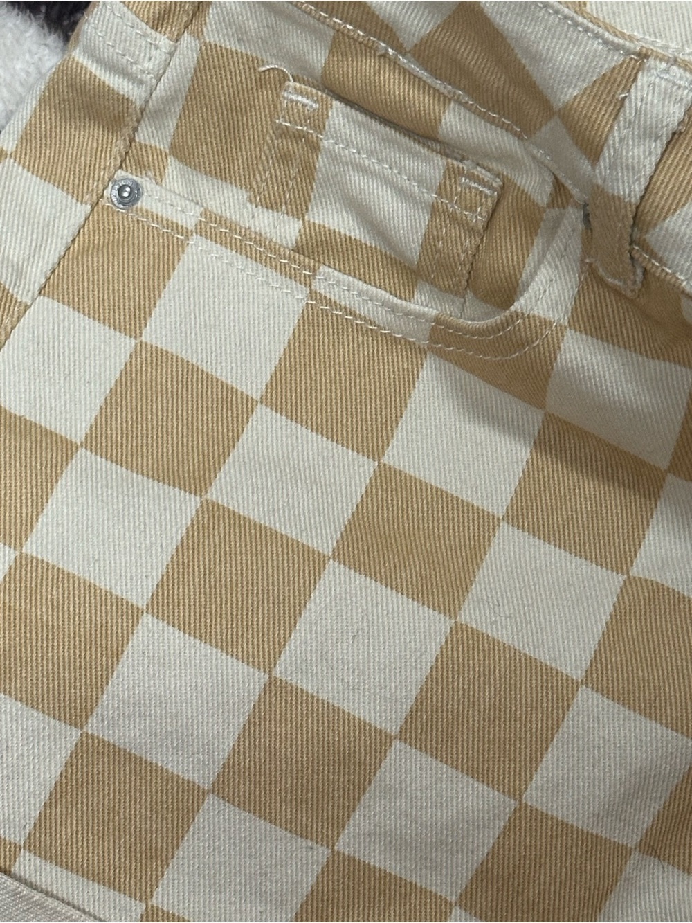PacSun Tan and Cream Checkerboard High-Rise Jean Shorts - Picture 3 of 5